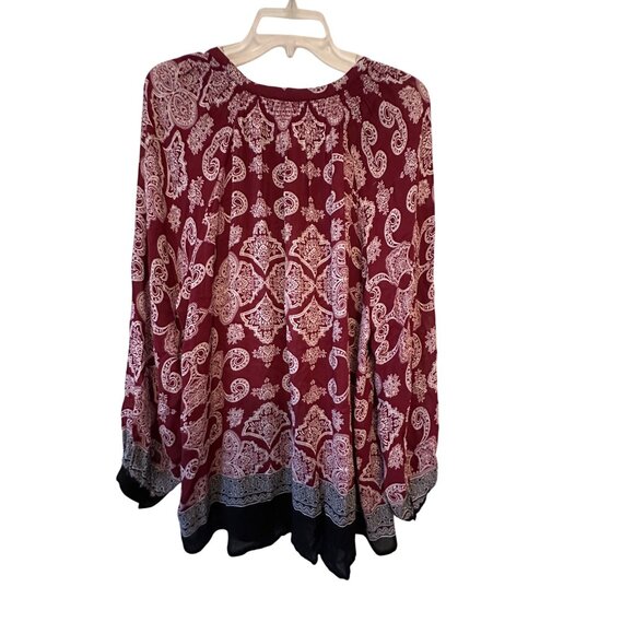 Lucky Brand Womens 2X Paisley Print Boho Button Up Blouse Flowy Boho Peasant - Picture 2 of 9